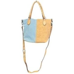 Two Tone Tote Bag Shoulder Bag Purse‎ Braided Handle Blue Beige
